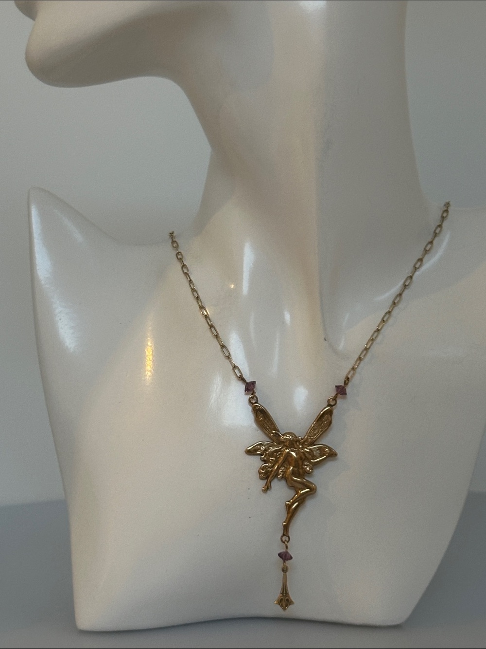 PIDIDDLY LINKS KINGSTON N.Y. Gold Fairy Pendant Necklace with Pink Accents